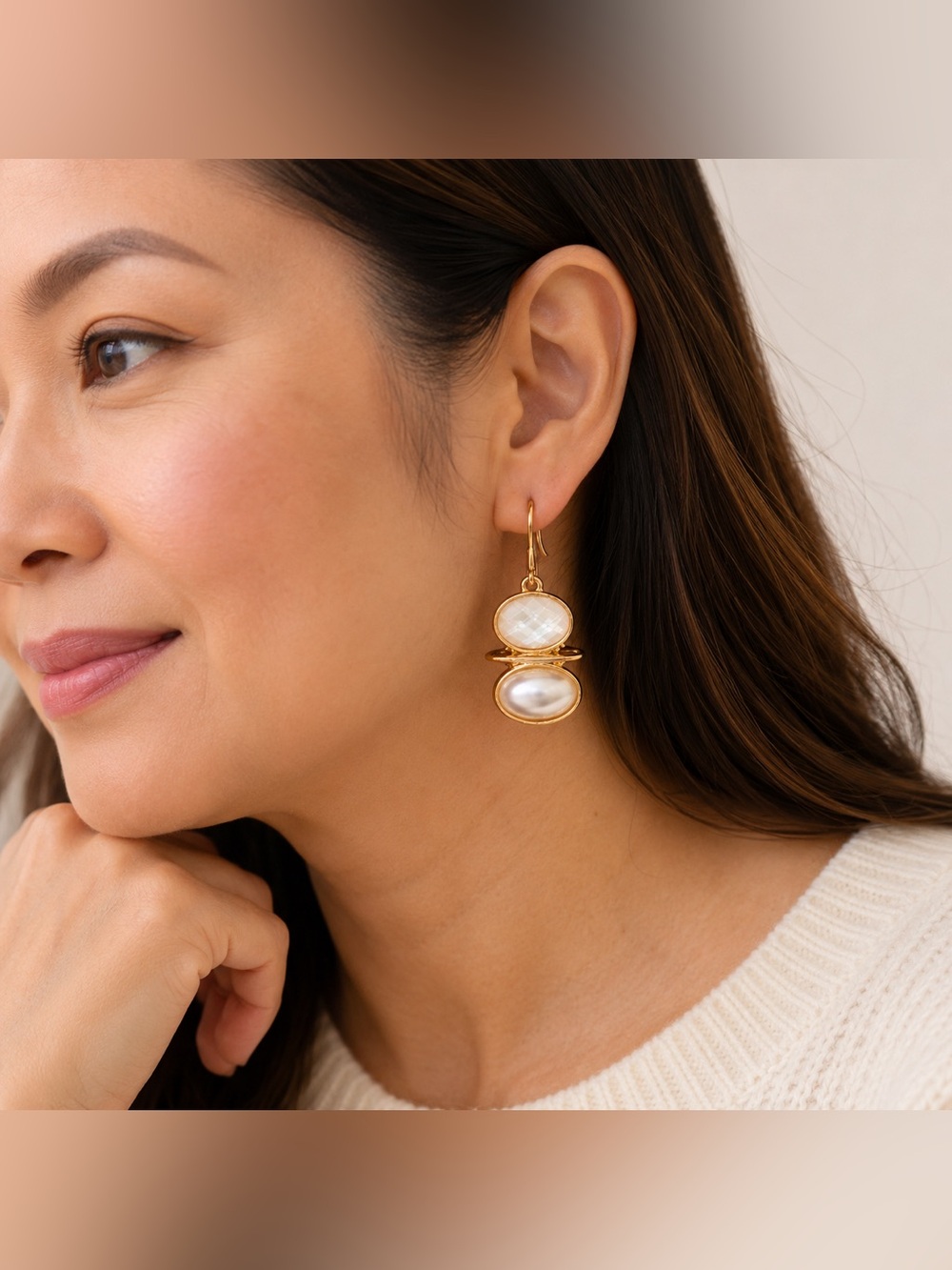 Anne Klein Gold-Tone Faux Pearl Drop Earrings, NWT